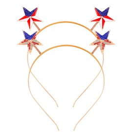 PHALIN 2PCS American Flag Headbands for Women 4th of July Star Heart Hairbands Patriotic Hair Accessory (2PCS Star)
