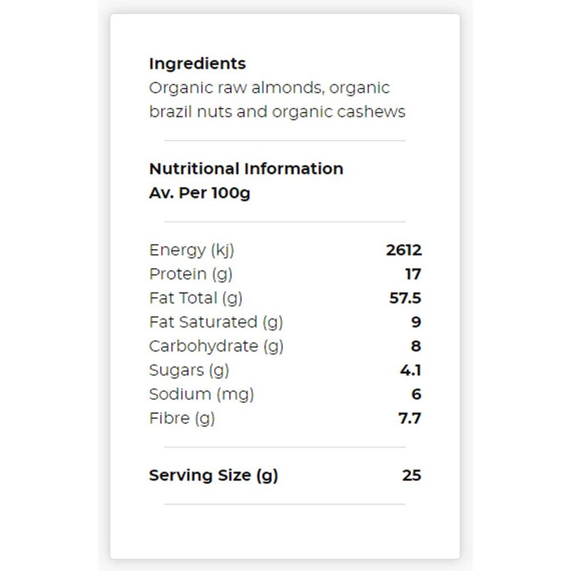Honest to Goodness, Organic ABC Raw Nut Mix, 200 Grams