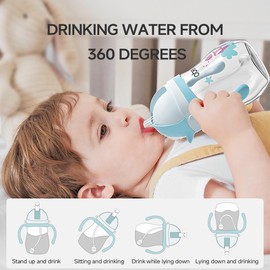 Oberni Sippy Cups 270ml/9oz Leakproof and No Spill Water Bottle with Weighted Straw, BPA-Free PP Tritan for Toddler 1-3 Years - Color: 1 Pack Blue