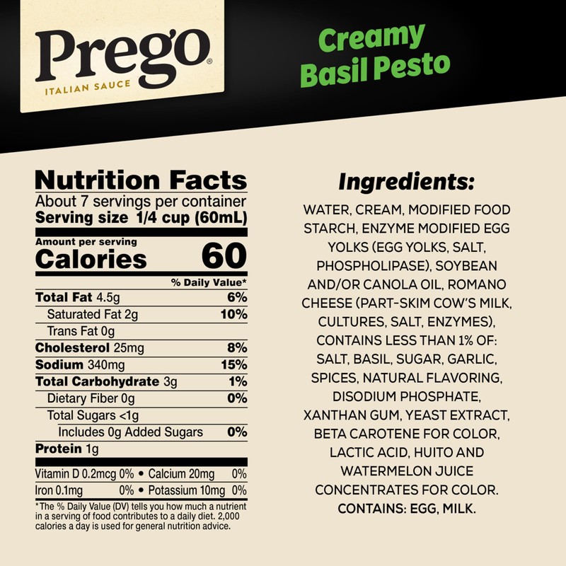 Prego Creamy Basil Pesto Pasta Sauce, 14.5 oz Jar