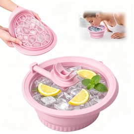 Face Cold Ice Bath,with Built-in Ice Tray, Breathing Tubes & Nose Clip, Combine Deep Breathing & Cold Plunge to Support Skin Health & Relaxation,Relaxation & Deep Breathing, Travel-Friendly (Pink)