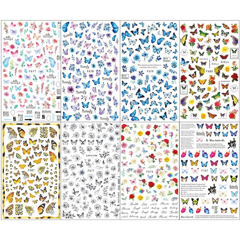 LANODO 8 Pcs Cute 3D Nail Stickers Sticking Paper Beautiful