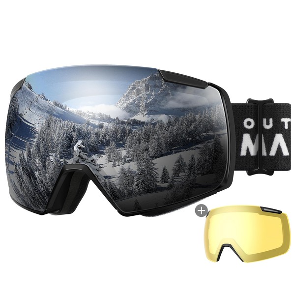 OutdoorMaster Heron Ski Goggles with 2 Lenses, Frameless, Magnetic Interchangeable HD Toric Lens, OTG Snowboard Goggles for Men & Women, 100% UV Protection Snow Goggles