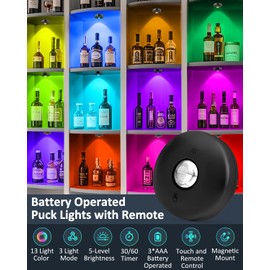 Yiliaw LED-Pucklichter mit Fernbedienung, magnetische AAA-betriebene Leuchten, Unterbauleuchten, Tippleuchten mit Dimmer & Timer für Küche, Schrank, Regal – 3er-Pack, Schwarz