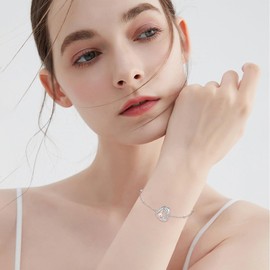 Vadmans Alice Rabbit Bracelet Sterling Silver Wonderland Heart Bracelet I Love You Forever Jewelry Gift for Women