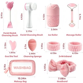 Skincare Tools Set with Facial Cleansing Brush, Ice Roller & Gua Sha Set