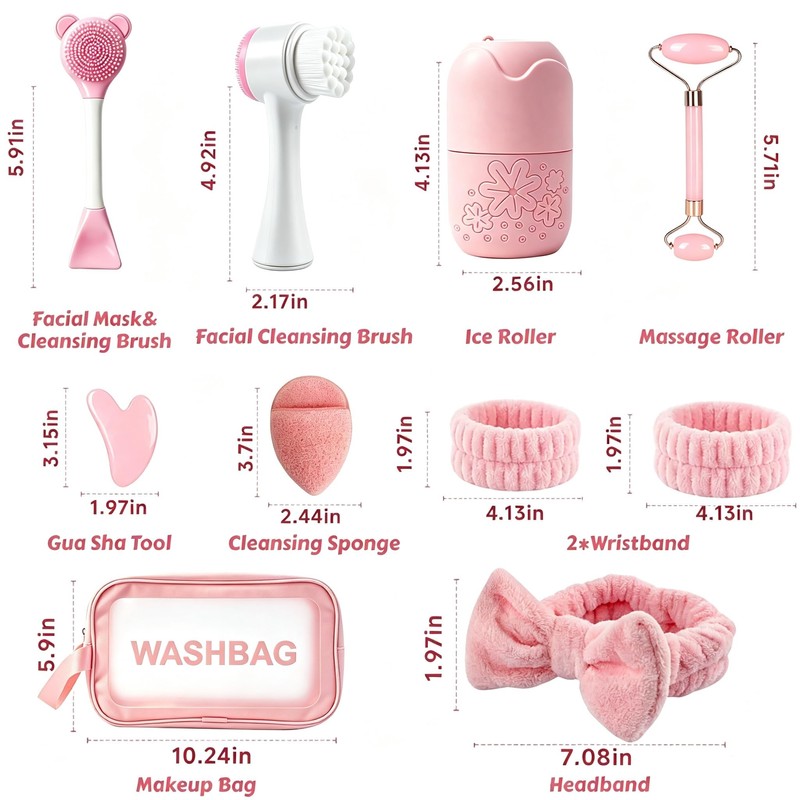 Skincare Tools Set with Facial Cleansing Brush, Ice Roller &