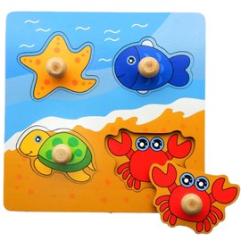 DELUXEFOX Wooden Puzzle, Molding Puzzle, Baby Montessori Educational Toys, 1, 2, 3 Years Old, Early Development, Shape Matching, Shape Recognition, Color Sensory, Brain Training, Toy for Ocean