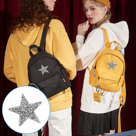 37 Pieces 6 Sizes Star Patches Iron On,Star Rhinestone Appliques Iron on Star Patches Adhesive Applique Glitter Repair Patch for Clothes Bag Pants Shoes Cellphone Decor DIY Accessory(Star Silver)