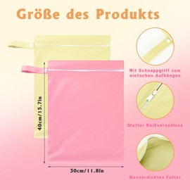 Moorle Pack of 2 Wet Bags 40 x 30 cm, Waterproof Laundry Bag, Yellow & Pink, Reusable Travel Wet Bag with Zip, Small Wet Bag Swimming for Swimsuits, Beach Towels, Nappies