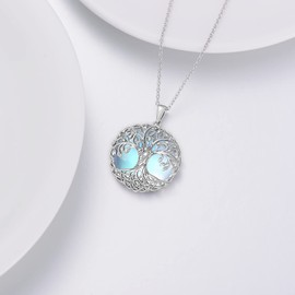 PROESS Moonstone Tree of Life Necklace Sterling Silver Celtic Knot Tree of Life Pendant Necklace Jewelry Gifts for Women