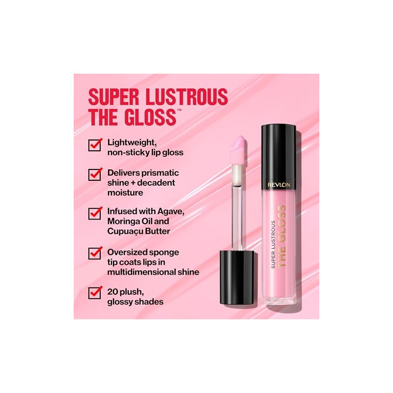 Brillo de labios Revlon súper brillante, 0.13 onzas líquidas.
