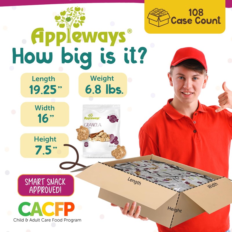 Appleways Granola Crispy Bites, All-Natural Individually Wrapped Whole Grain Granola