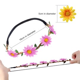 VEGCOO Fashion 12 Pieces Flower Garland Headband Bohemia Floral Crown for Women Girl Hair Accessories for Wedding Festival Party Multi Color (Daisy headband)