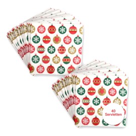 MiCasa SuCasa Christmas Napkins (40) - Napkins 33 x 33 cm - 3-Ply with Christmas Tree Bauble Motif - Chlorine-Free Bleached - Water-based Colours - Ideal for Table Decoration & Party