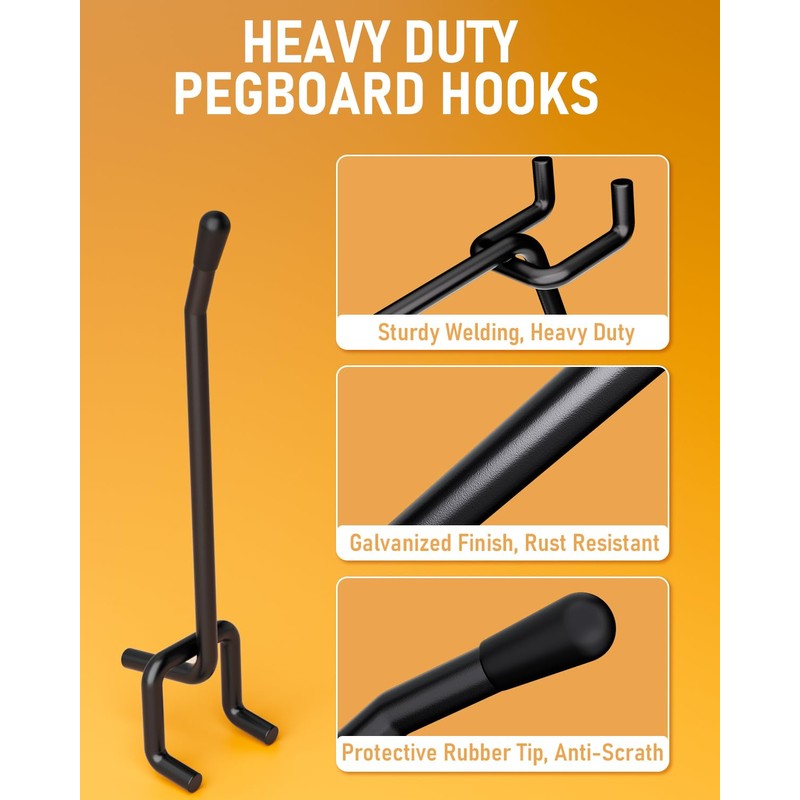 INCLY 60 Pack 4 Inch Black Pegboard Hooks, 1/4" Heavy