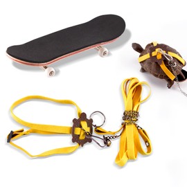 Swirge Tortoise Leash and Training Skateboard Toy, Mini Skateboard and Adjustable Harness for Turtle, Funny Tortoises Toys Accessories for Tortoise, Lizard, Small Animals (Yellow)