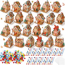 Liliful 12 Set Gingerbread House Kits Bulk Christmas Cardboard Gingerbread House with Pom Poms, Markers, Stickers, Tapes Craft Kit Make a Christmas Craft Party Games for Holiday Decor DIY Supplies