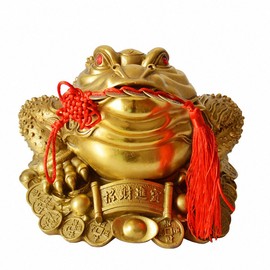 BOYULL Brass Feng Shui Money Frog Statue with Lucky Charm Ancient Coins on Red String,Feng Shui Decor
