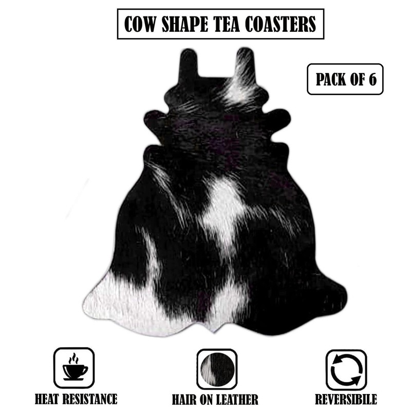 Cowhide Coaster Set of 6 pcs Natural Cowhide Drink Coasters