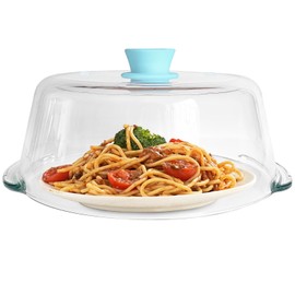 Tall Glass Microwave Splatter Cover for Food with Vent Hole 100% Food Safe 10in Plate Splatter Guard Lid with Silicone Knob BPA Free Cookware Serving Dish Cover Dishwasher Safe