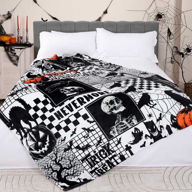 Halloween Black Gothic Throw Blanket Pumpkin Crow Festival Themed Blanket