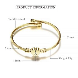 OutstandLong Gold Initial Letter O Cuff Bracelets Women Heart Bangle Bracelet Alphabet A-Z for Birthday