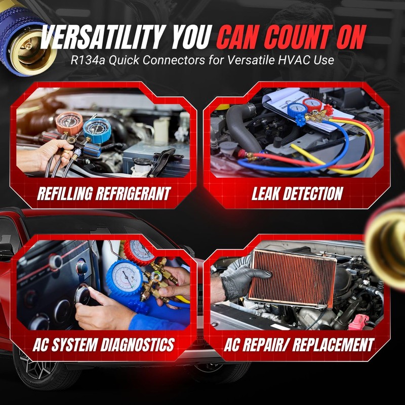 Flexzion Car AC R134a Quick Connectors System Port Adapters Couplers