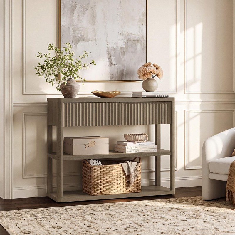 SICOTAS Fluted Entryway Table with Storage, 44.13" W Console Table