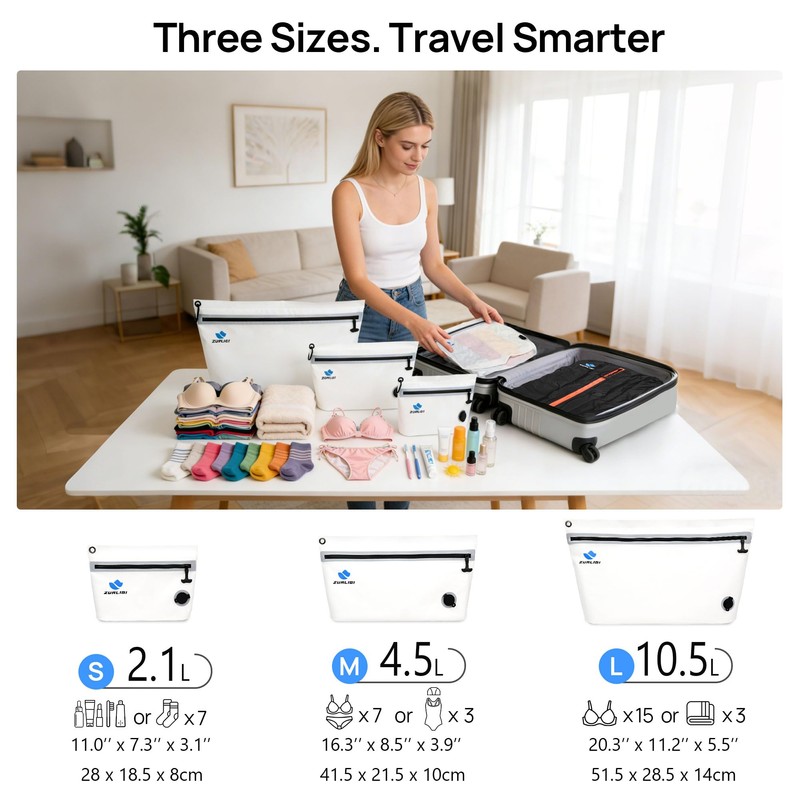 Zurligi Travel Vacuum Bags Kit with Pump, 6-Pack for Clothing