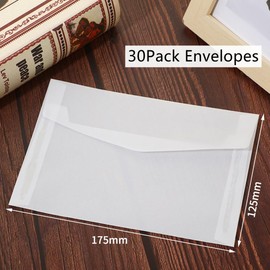 30Pack Translucent A7 Envelopes Invitation Envelopes Glassine Envelopes White Clear Paper Envelopes Vellum Envelopes Greeting Card Envelopes for Wedding Party Birthday Postcard 6.9x 4.9''/17.5x12.5cm