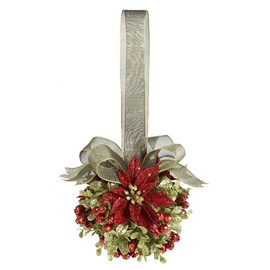 Ganz Kissing Krystals Christmas Poinsettia Door Decor 5" Kiss Ball Ornament