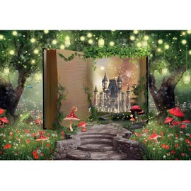 Xiaoterna 7x5ft Forest Backdrop Magic Book Fairy Tale World Backdrop Fantasy Forest Castle Mushroom Grass Flowers Glitter Lights Photography Background Adults Kids Portrait Photo Studio Props