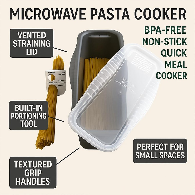 Microwave Pasta Cooker with Built-in Portion Tool – BPA-Free, Non-Stick