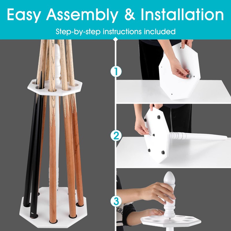 HMQQ Pool Stick Holder/Pool Cue Rack (White, Floor Stand)
