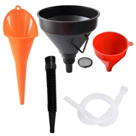 CHEUNGHAO 6-Piece Funnel Set, Filling Funnel Set, Right-Angled Flexible Plastic Funnel with Hose and Strainer for Oil Changes, Funnel for Vehicles, Cars, Workshops, and Household Use