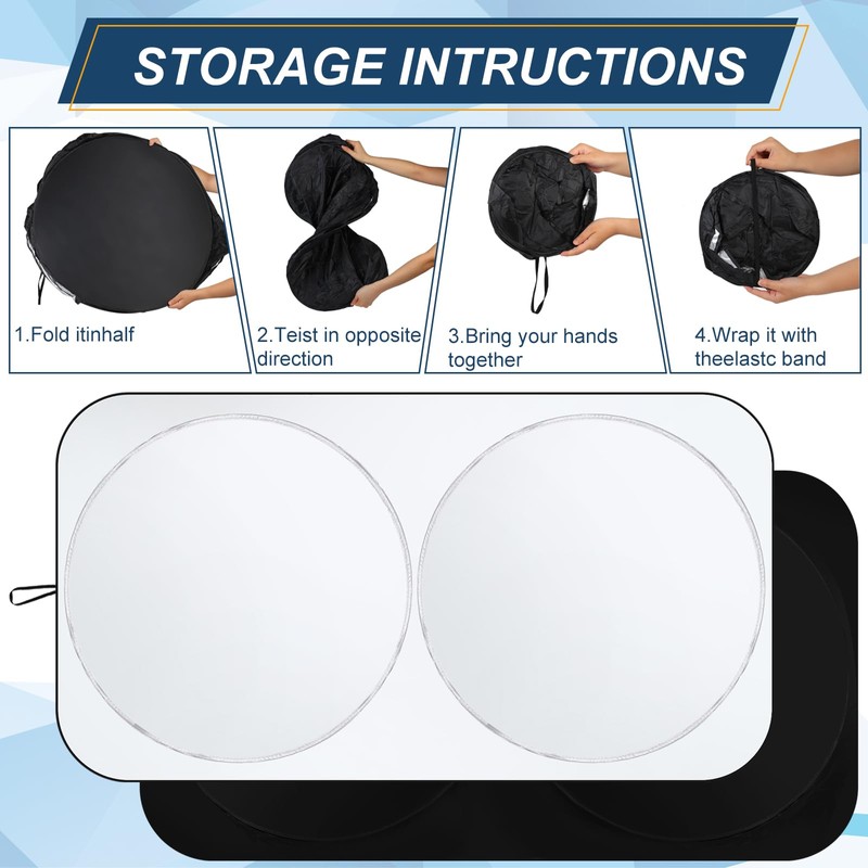 300T Thickened Car Sun Shade Windshield and Storage Bag, 63”×34”