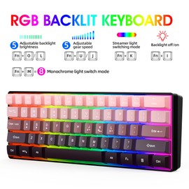 Snpurdiri 60% Wired Gaming Keyboard, 61 Keys RGB Backlit Ultra-Compact Small Gaming Keyboard, for PC/Mac Gamer, Typist, Travel, Easy to Carry on Business Trip (Pink-Black)
