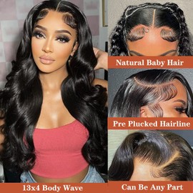 24 Inch Body Wave Glueless Lace Front Wigs Human Hair Pre Plucked Bleached Knots Lace Front Wig 150% Density Body Wave Frontal Wig 13x4 HD Lace Front Wigs Human Hair Body Wave Wigs for Black Women