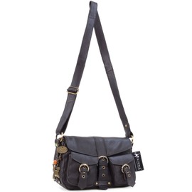 Catwalk Collection Handbags - Leather Cross Body Bag For Women - Medium Hobo Messenger Bag - Multiple Pockets - LOUISA - Dark Brown