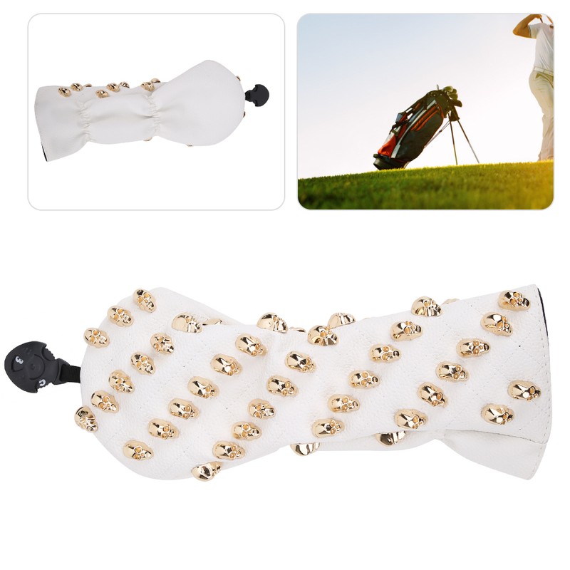 Golf Wood Headcovers PU White Skull Rivet Design Waterproof Durable