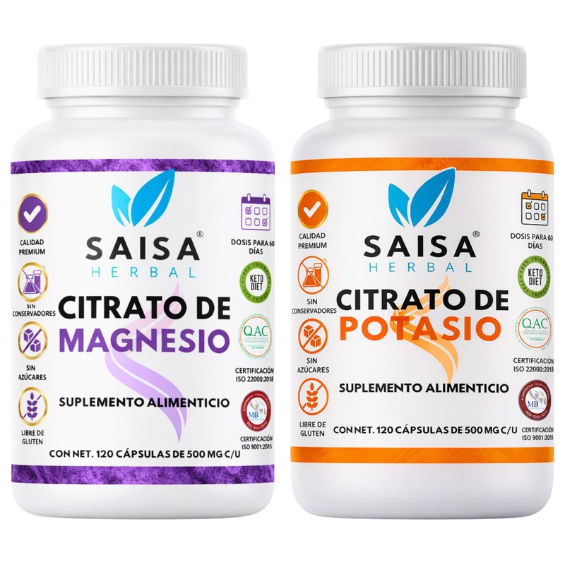 Citrato de Magnesio y Citrato de Potasio con 120 cápsulas