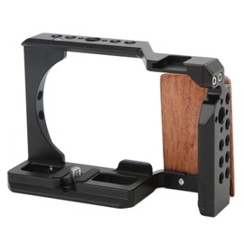 Camera Cage for Sony ZV E10,Video Camera Extension Cage Rig,Aluminum Alloy Cage Mount Bracket, with Wooden Handle
