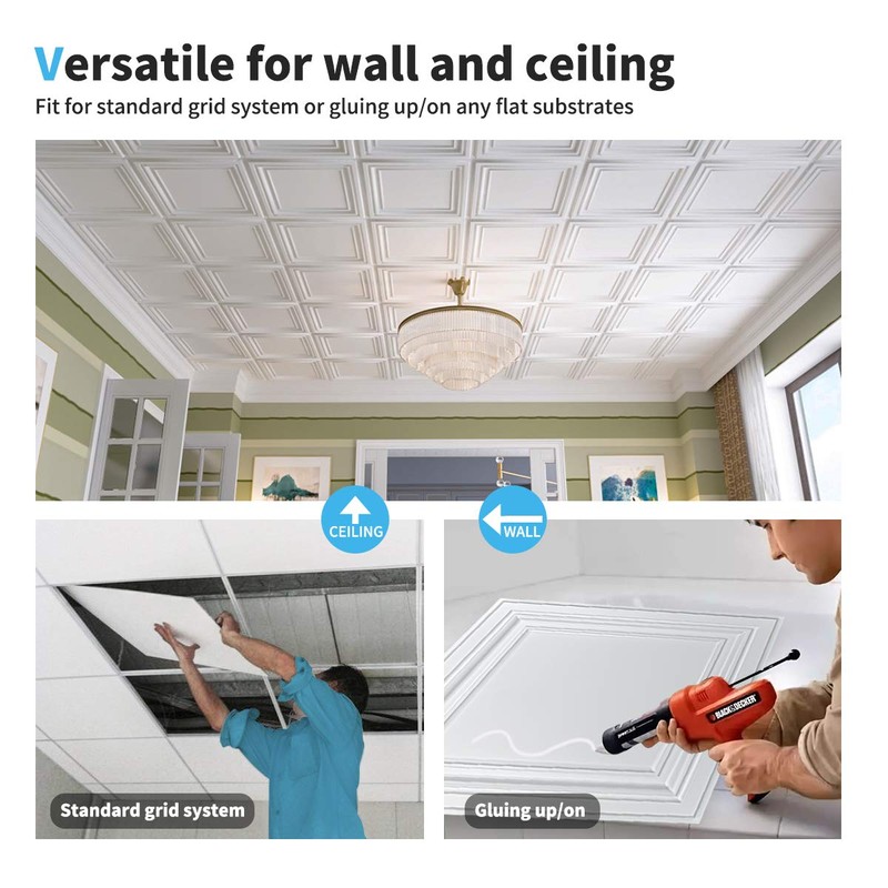Art3d PVC Ceiling Tiles, 2'x2' Plastic Sheet in White (12-Pack)