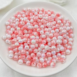 Mulutoo 400 Pcs 8MM Gradient Imitation Pearls Faux Acrylic Pearl Beads Smooth Rainbow Beads Round Spacer Loose Beads for DIY Jewelry Making Earrings Necklaces Bracelets(17-Light Pink AB)