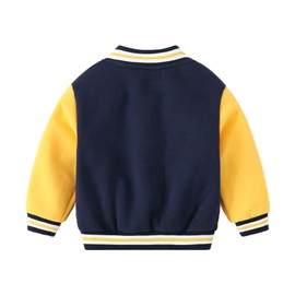 Volunboy Toddler Letterman Jacket Kids Varsity Jackets Boys Patchwork Fall Fleece Coats (Yellow, 2-3T)
