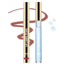 KISSIO KISSIO Lip Stain Set,Peel Off Lip Liner Stain and Lip Care Oil,Transfer Proof,Long Lasting and Waterproof Lip Tint,Matte Finish,Lip Combo,03 Coral Red