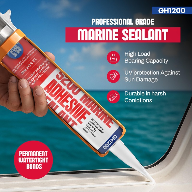 GH1200-5200 Marine Sealant White - 12.5 Oz Smoothly Dispenses Boat