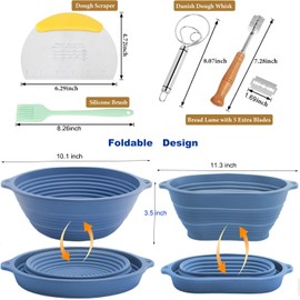 Silicone Bread Proofing Baskets Set of 2-9" Round and 10" Oval Foldable Baking Basket Set, Sourdough Starter Kit, Silicone Sourdough Baking Basket Bowls, Sourdough Bread Making Supplies