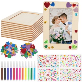 18 Pack Picture Frame Painting Craft Kit Wooden Picture Frames for 4 x 6 Photo with 4 Sheets Crystal Diamond Stickers 2 Bags Eva Stickers 12 Color Pen for DIY Craft
